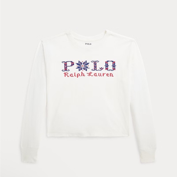 New! Ralph Lauren White Tee with Red and Blue Embroidery - Picture 1 of 4